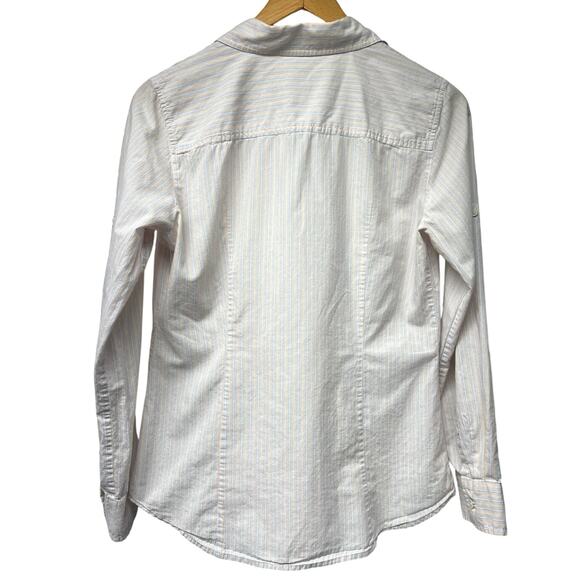 J Crew White Vertical Pastel Pinstripes Button Up Cotton Blouse Sz Small Medium - Picture 3 of 6